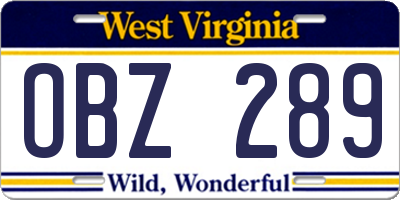 WV license plate OBZ289