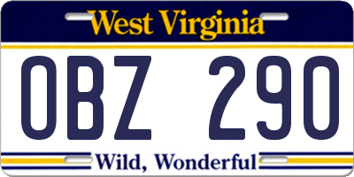 WV license plate OBZ290