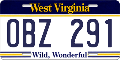 WV license plate OBZ291