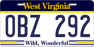 WV license plate OBZ292