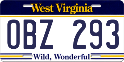 WV license plate OBZ293