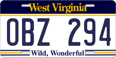 WV license plate OBZ294