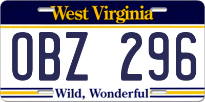 WV license plate OBZ296