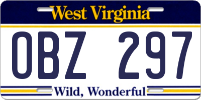 WV license plate OBZ297