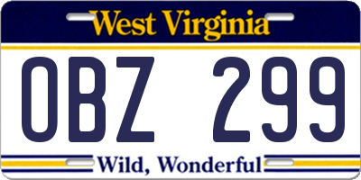 WV license plate OBZ299