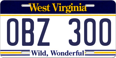 WV license plate OBZ300