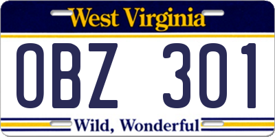 WV license plate OBZ301