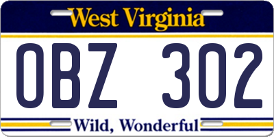 WV license plate OBZ302
