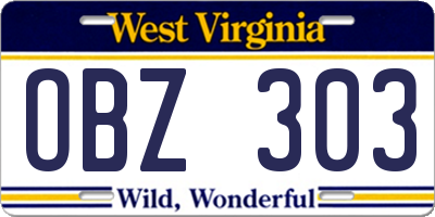 WV license plate OBZ303