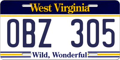 WV license plate OBZ305