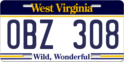 WV license plate OBZ308