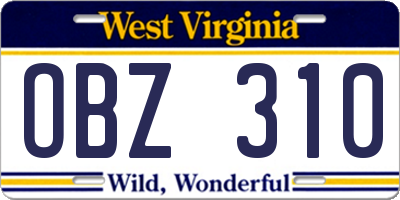 WV license plate OBZ310