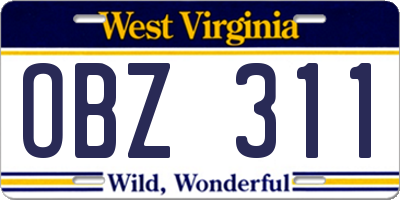 WV license plate OBZ311