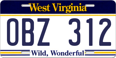 WV license plate OBZ312