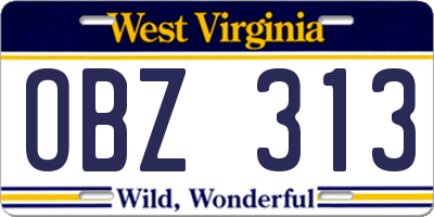 WV license plate OBZ313