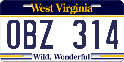 WV license plate OBZ314