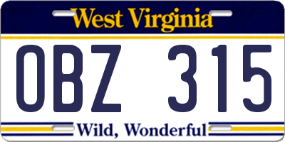 WV license plate OBZ315