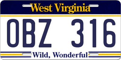 WV license plate OBZ316