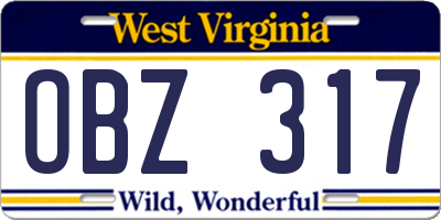WV license plate OBZ317