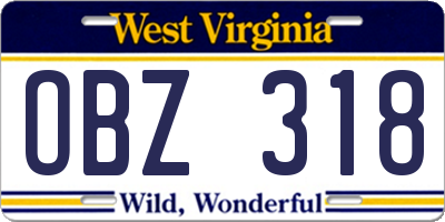 WV license plate OBZ318
