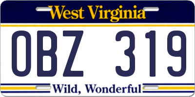 WV license plate OBZ319