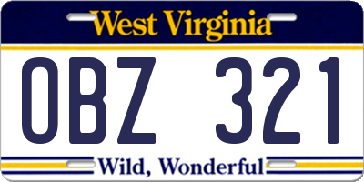 WV license plate OBZ321