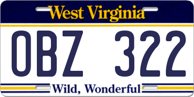 WV license plate OBZ322