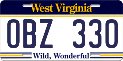 WV license plate OBZ330