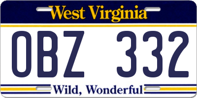 WV license plate OBZ332
