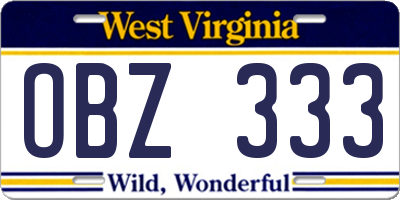 WV license plate OBZ333
