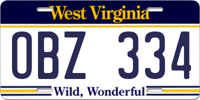 WV license plate OBZ334