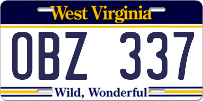WV license plate OBZ337