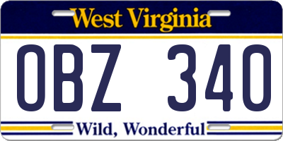 WV license plate OBZ340