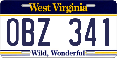 WV license plate OBZ341