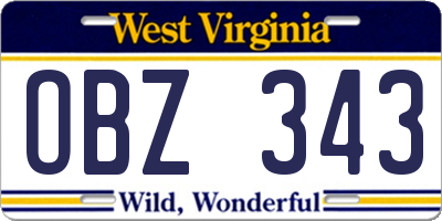 WV license plate OBZ343