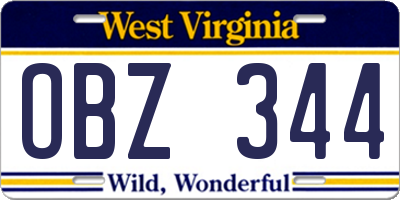 WV license plate OBZ344