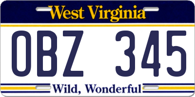 WV license plate OBZ345