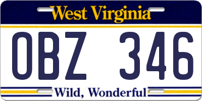 WV license plate OBZ346