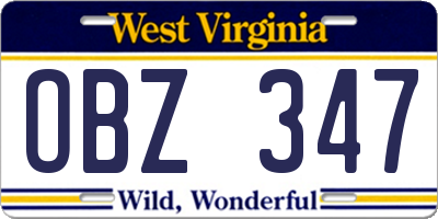 WV license plate OBZ347