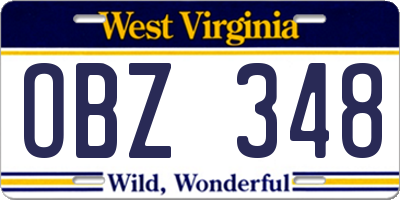 WV license plate OBZ348