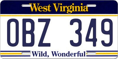 WV license plate OBZ349