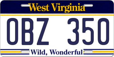 WV license plate OBZ350