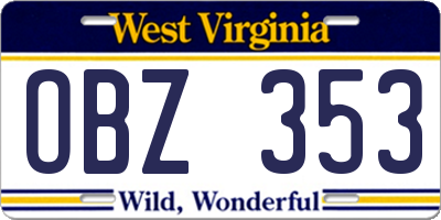 WV license plate OBZ353