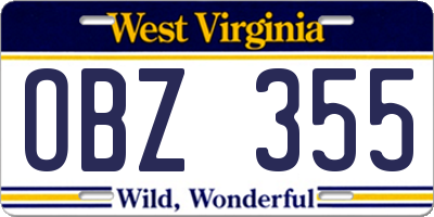 WV license plate OBZ355