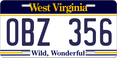 WV license plate OBZ356
