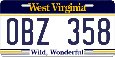 WV license plate OBZ358