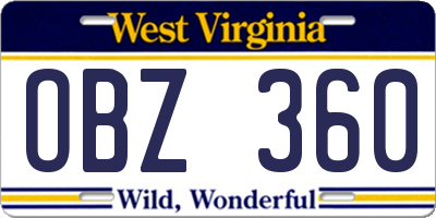 WV license plate OBZ360