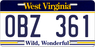 WV license plate OBZ361