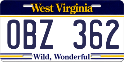 WV license plate OBZ362