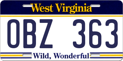 WV license plate OBZ363
